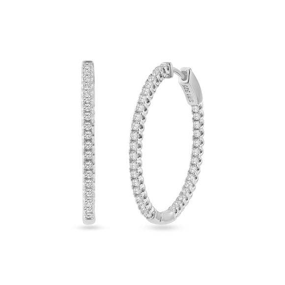 Sterling Silver 925 Rhodium Plated Eternity Clear CZ Hoop Earrings 30mm